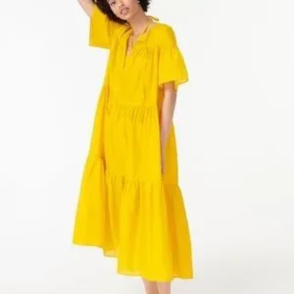 J.Crew 100% Organic Cotton tiered Maxi Sundress Beach Coverup Dress* Yellow *szS